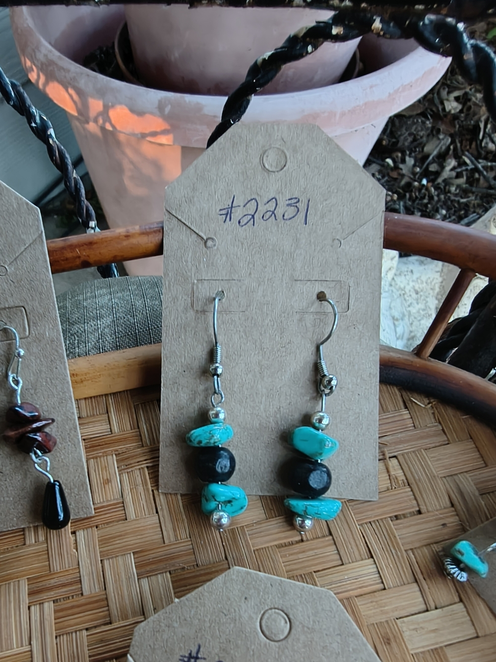 Turquoise & Coral Boho Dangle Earrings - Turquoise Coral - Picture 3 of 7